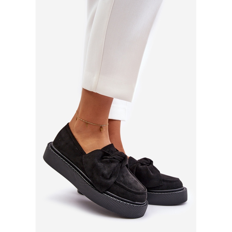 Women's Moccasins On A Platform With A Bow, Black Naivine 1