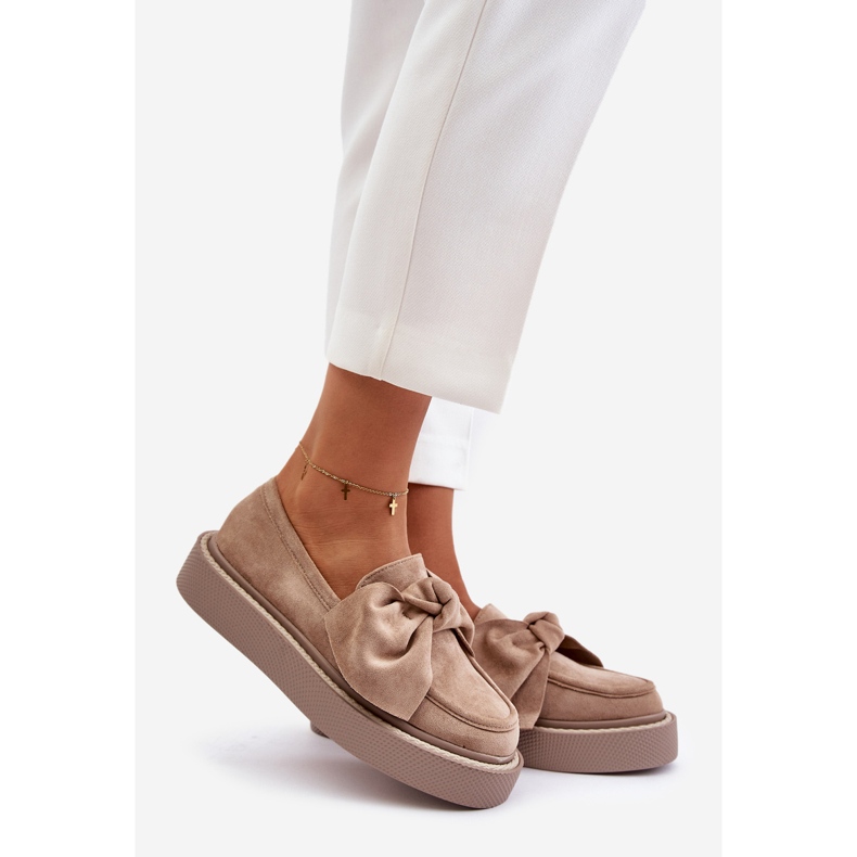 Women's Moccasins On A Platform With A Bow, Beige Naivine 1