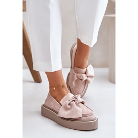 Women's Moccasins On A Platform With A Bow, Powder Pink Naivine 2