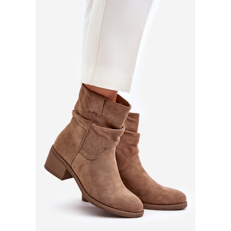 Beige Women's Insulated Ankle Boots With a Ruched Upper Low Heel Zinanya 1
