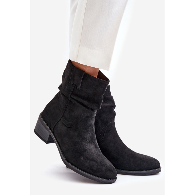 Black Zinanya Insulated Women's Ankle Boots With a Ruched Upper Low Heel 1