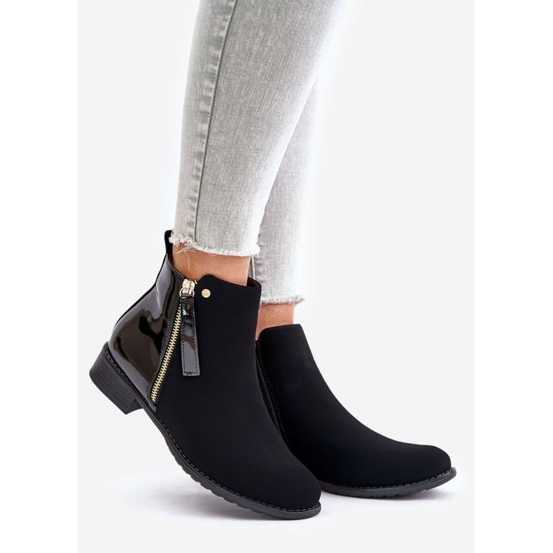 Insulated flat-heeled ankle boots with a low upper, Black Zinariella 1