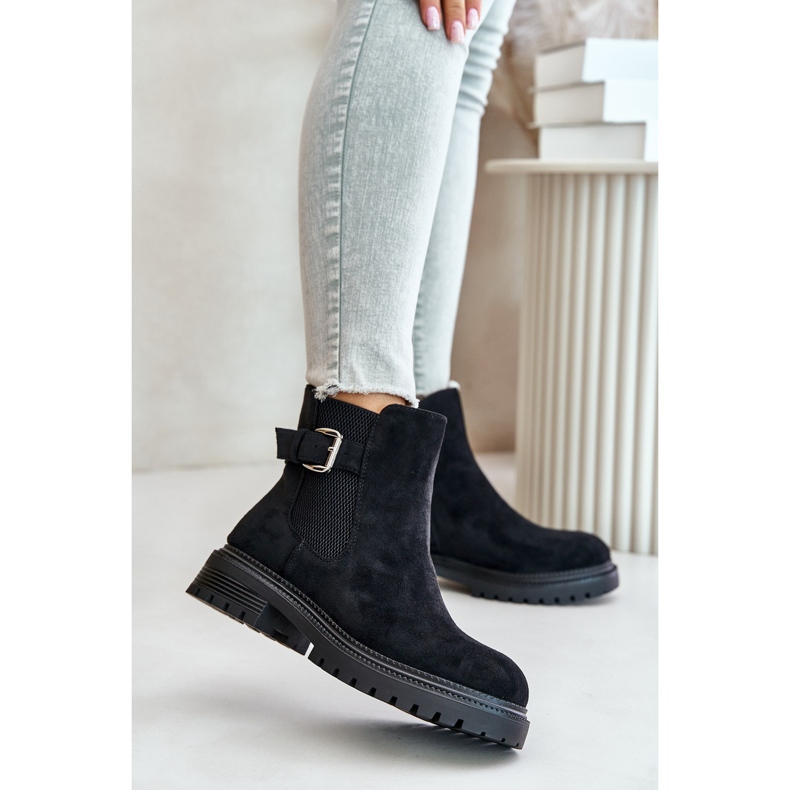 Insulated Chelsea boots with a zipper and a buckle, Black Kikiella 2 Insulated Chelsea boots with a zipper and a buckle, Black Kikiella 2