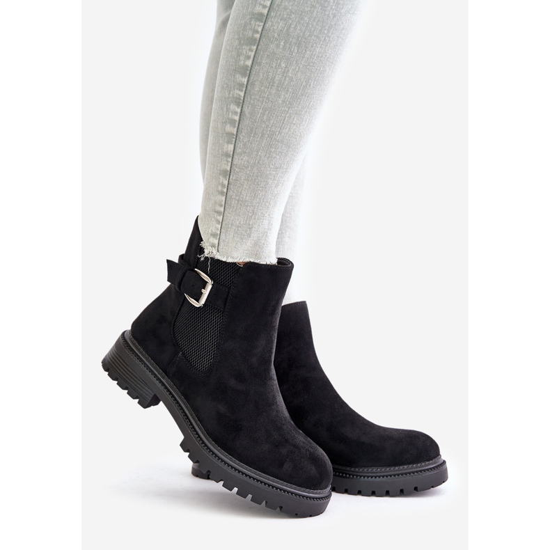 Insulated Chelsea boots with a zipper and a buckle, Black Kikiella 1 Insulated Chelsea boots with a zipper and a buckle, Black Kikiella 1