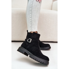 Insulated Eco Suede Boots with Zipper and Buckle, Black Zinovelle 2
