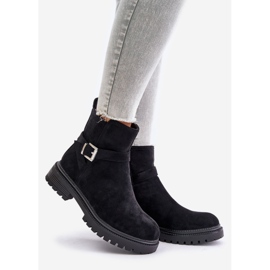 Insulated Eco Suede Boots with Zipper and Buckle, Black Zinovelle 1