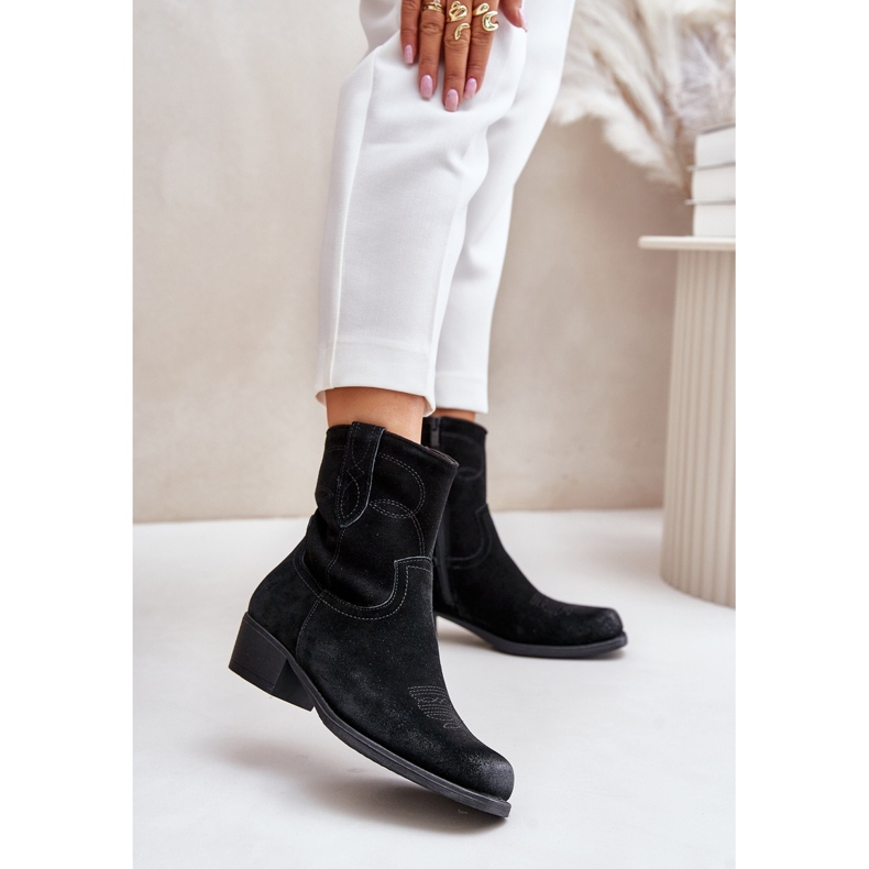 Suede Women's Low-Heel Cowboy Boots Warm Sergio Leone BT284-S Black 2 Suede Women's Low-Heel Cowboy Boots Warm Sergio Leone BT284-S Black 2