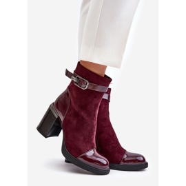 S.Barski Women's Insulated Boots On High Heel With Decorative Buckle D&amp;A MR880-085 Burgundy red 1