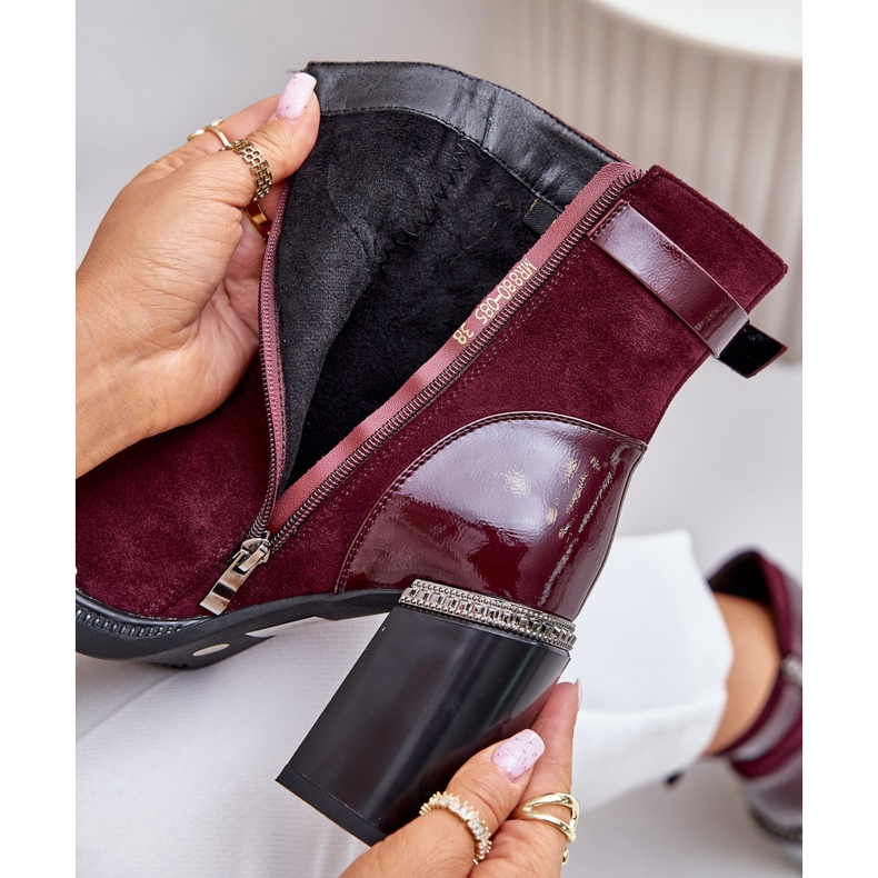 S.Barski Women's Insulated Boots On High Heel With Decorative Buckle D&amp;A MR880-085 Burgundy red 2