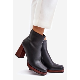 S.Barski Women's Leather Boots On High Heel Insulated D&amp;A JC42-37 Black 1