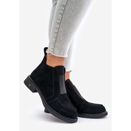 S.Barski Suede Low Boots On Flat Heels Insulated D&amp;A JC42-23 Black 1