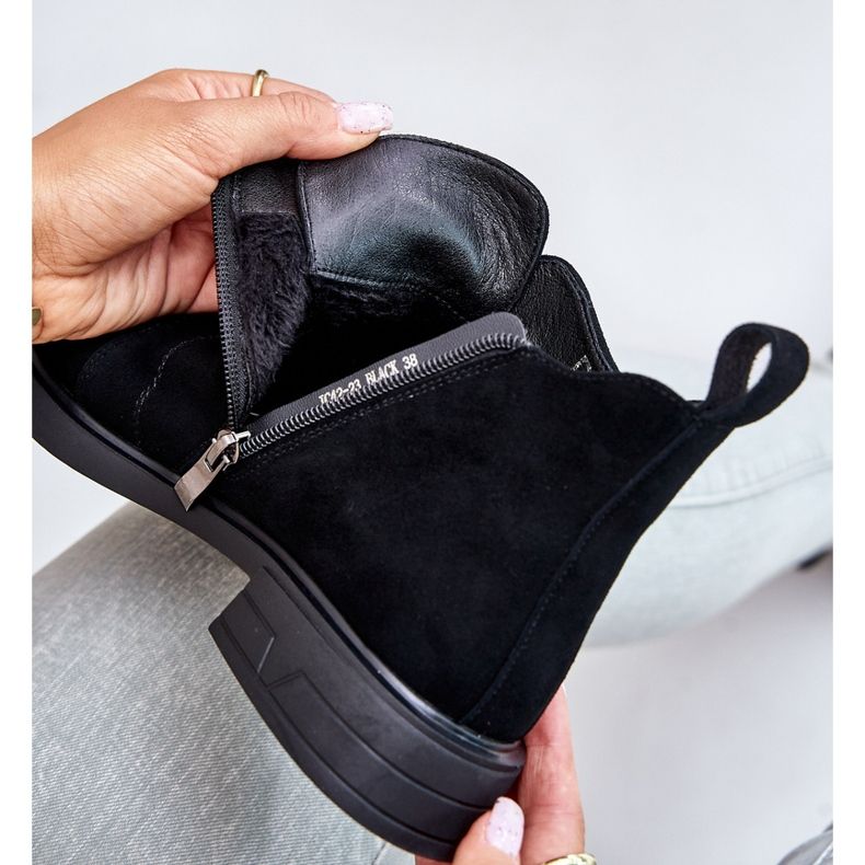 S.Barski Suede Low Boots On Flat Heels Insulated D&amp;A JC42-23 Black 2