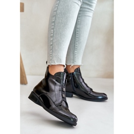 Patent Leather Boots With Zipper Insulated Flat Heel S.Barski HY42-717 Black 2