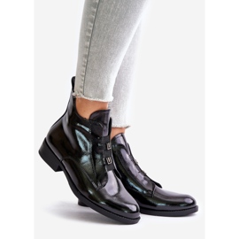 Patent Leather Boots With Zipper Insulated Flat Heel S.Barski HY42-717 Black 1