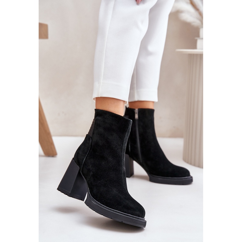 S.Barski Suede Insulated High Heel Ankle Boots D&A CR42-106 Black 2 S.Barski Suede Insulated High Heel Ankle Boots D&A CR42-106 Black 2