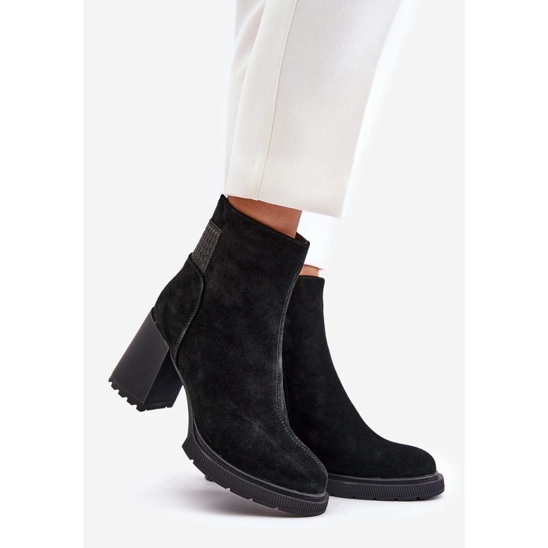 S.Barski Suede Insulated High Heel Ankle Boots D&amp;A CR42-106 Black 1