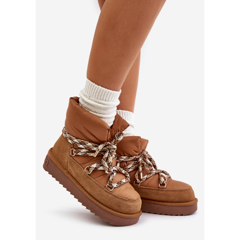 Women's Suede Snow Boots With Thick Lacing D.Franklin DFSH375003 Brown 1