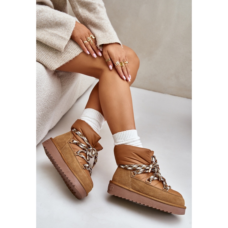 Women's Suede Snow Boots With Thick Lacing D.Franklin DFSH375003 Brown 2