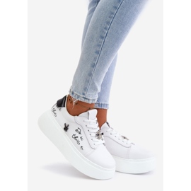 Women's Leather Sneakers on the Platform With Pins and the Vinceza Inscription 89102 White 1
