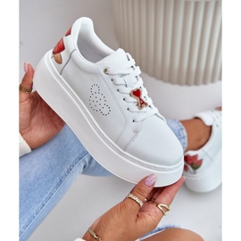 Vinceza Women's Leather Sneakers on the Platform With a Pin and Decorative Flower 89100 White 2