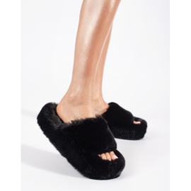 Seastar Black fur home slippers on a platform 2