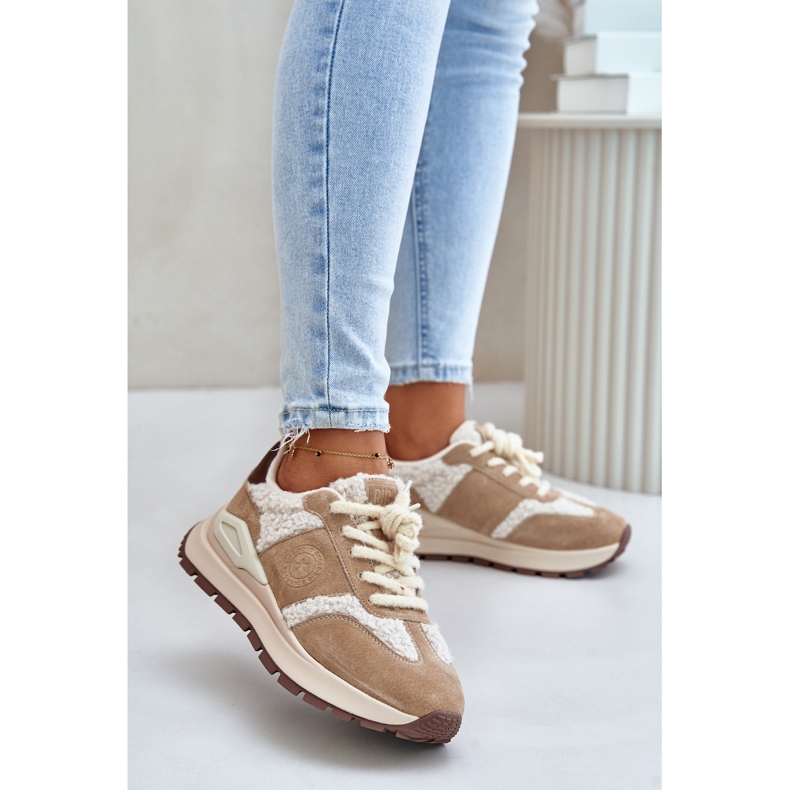 Women's Fur Leather Sneakers Big Star OO274A317 HI-POLY System Beige 2 Women's Fur Leather Sneakers Big Star OO274A317 HI-POLY System Beige 2