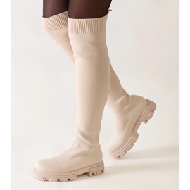 Long beige fabric boots on the Athira platform 1 Long beige fabric boots on the Athira platform 1