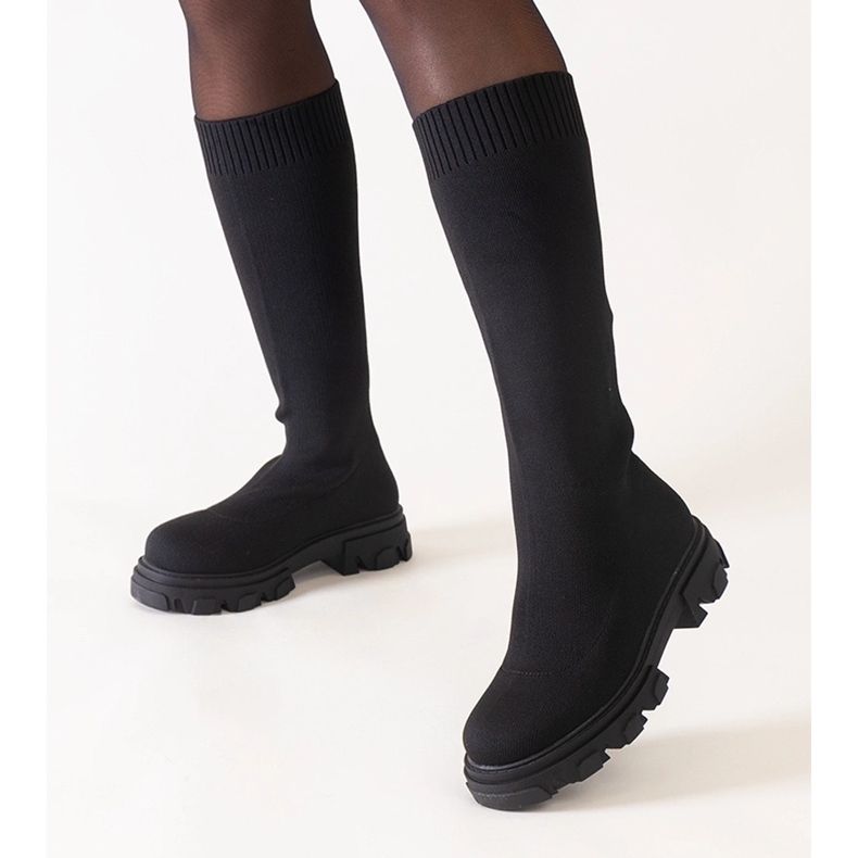 Nazira black fabric platform boots 1