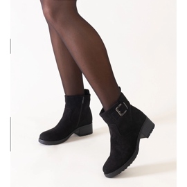 Black ankle boots with a metal insert on a low heel, eco-suede Nadiara 1