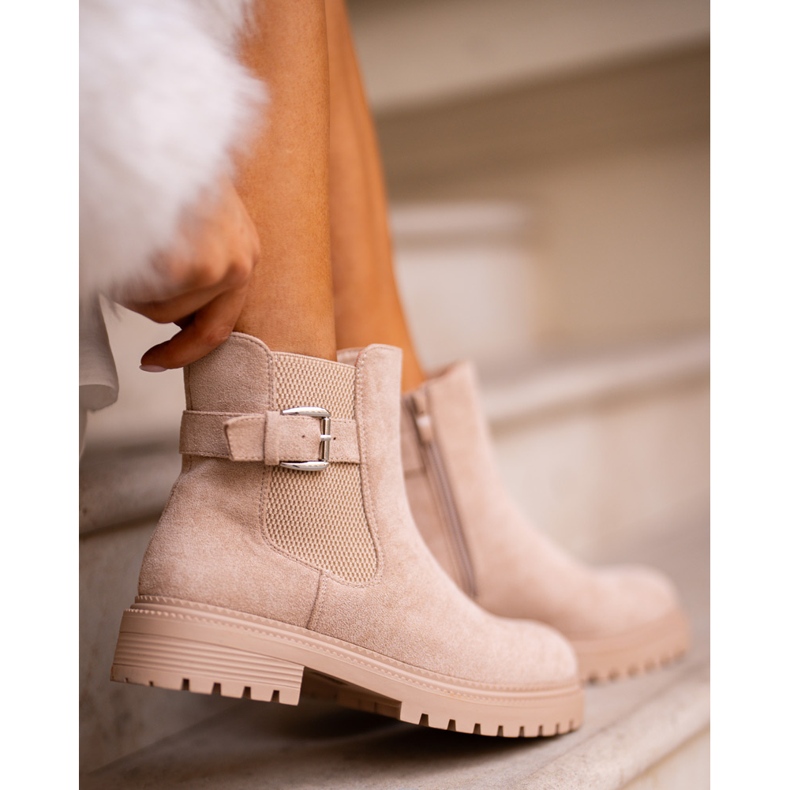 Insulated Chelsea boots with a zipper and a buckle, Beige Kikiella 2