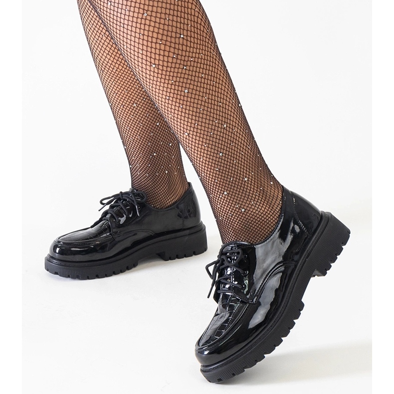 Black casual lace-up patent shoes by Eduardana 1