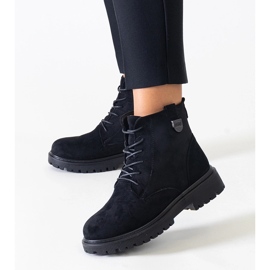 Black eco-suede worker boots on the Leonora platform 1 Black eco-suede worker boots on the Leonora platform 1