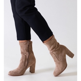Beige fitted high-heeled ankle boots made of eco-suede by Haner 1