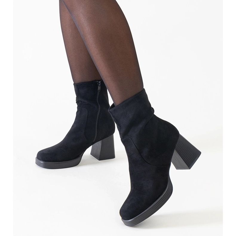 Black ankle boots with a square toe, eco-suede Rumaila 1