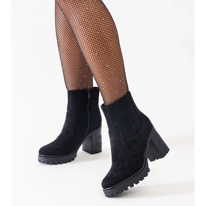 Black ankle boots on a massive high heel, eco-suede Dunyana 1