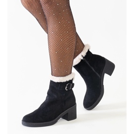 Black ankle boots decorated with Amtula eco-suede fur 1