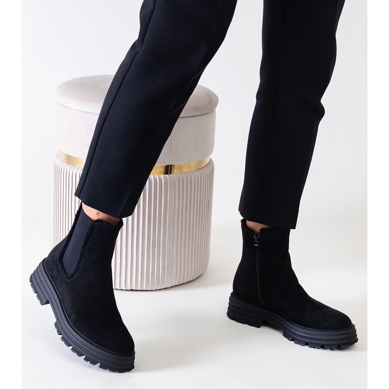 Black high boots on a thick Sabra eco-suede platform 1