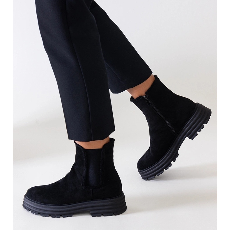 Black high boots on a thick Sabra eco-suede platform 2