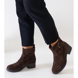 Brown ankle boots with a metal insert on a low heel, eco-suede Nadiara 1