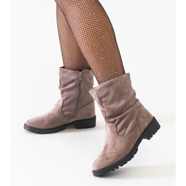 Brown wrinkled ankle boots made of eco-suede Hinda 1