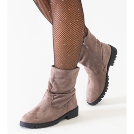 Brown wrinkled ankle boots made of eco-suede Hinda 2