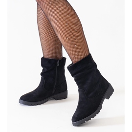 Black wrinkled ankle boots made of Hinda eco-suede 1