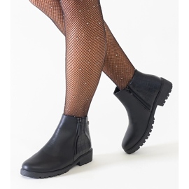 Black ankle boots with a crocodile leather motif, Mifsada eco-leather 1
