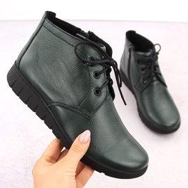 Women's leather insulated ankle boots, green Helios 501 1
