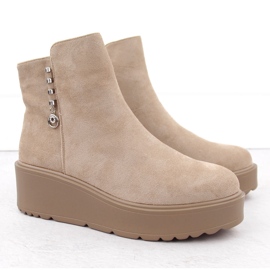 Women's suede ankle boots on a thick platform, beige Potocki 11305 2