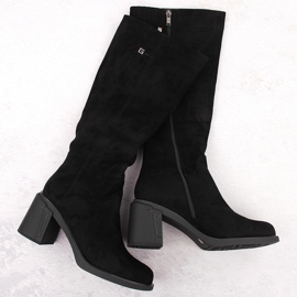 Women's suede high-heeled boots, black, Potocki 60314 1