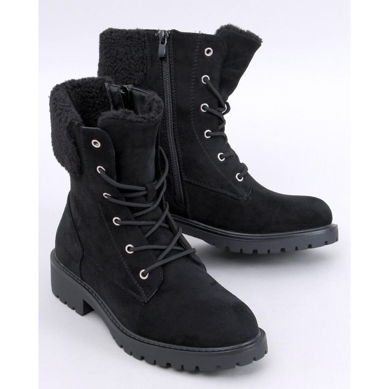 Barkoi Black lace-up ankle boots with sheepskin 1