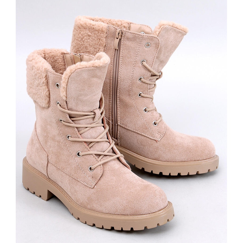 Barkoi Beige lace-up ankle boots with sheepskin 1