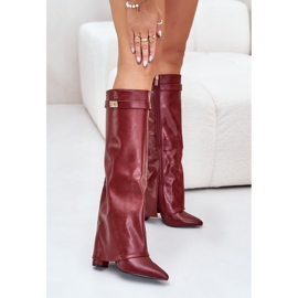 Women's Eco Leather Boots With Rolled Upper On A Block Heel Burgundy Avamora red 1