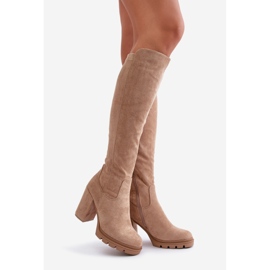 Insulated Women's High Heel Boots Eco Suede Beige Tirisha 1